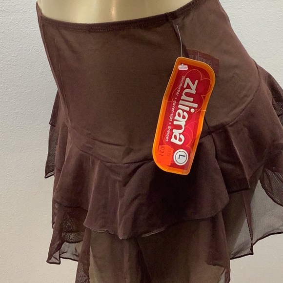 Zuliana Brown Mesh Ruffled Skirt. Great for Swimsuit Cover Up. Made in USA. New - Picture 3 of 4